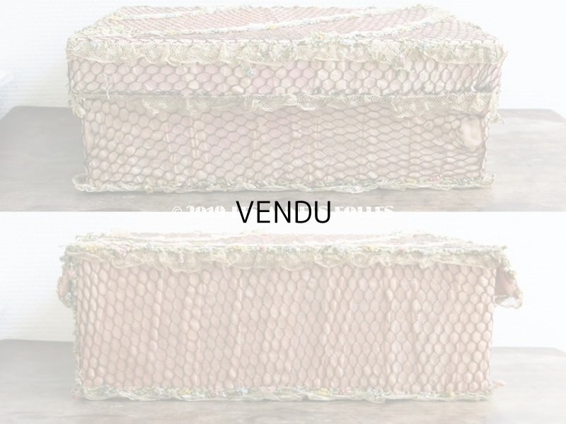 画像14: 1900年代 アンティーク 大きなカルトナージュボックス 薔薇のロココトリム＆レースの装飾 オールドローズ