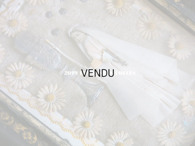 画像4: 19世紀 アンティーク 小さなガラスのフレーム入り コミュニオンのカニヴェ 初聖体