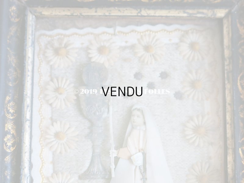 画像5: 19世紀 アンティーク 小さなガラスのフレーム入り コミュニオンのカニヴェ 初聖体