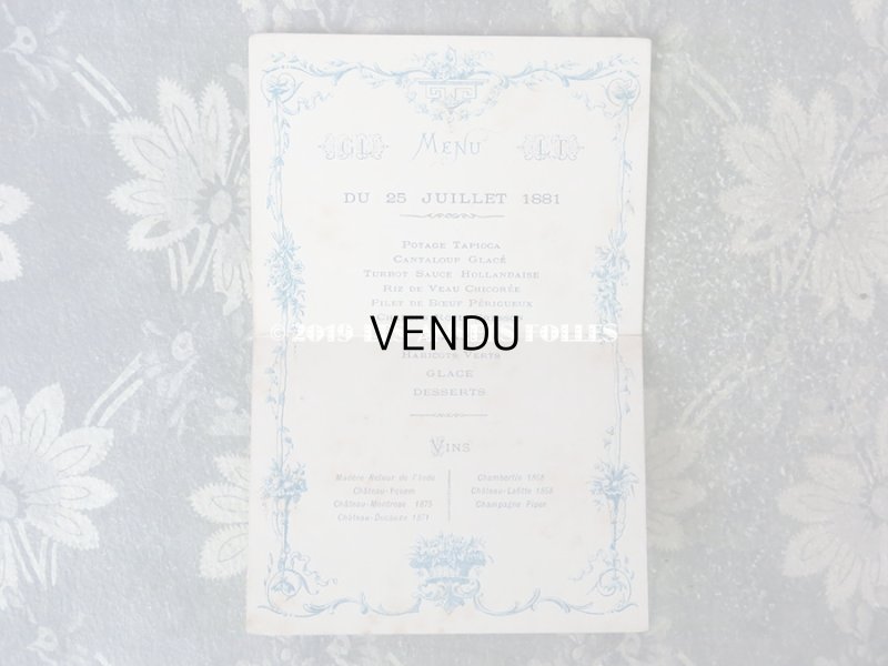 画像5: 1881年 アンティーク メニューカード MENU リボンが結ばれた薔薇＆フルーツのパニエ