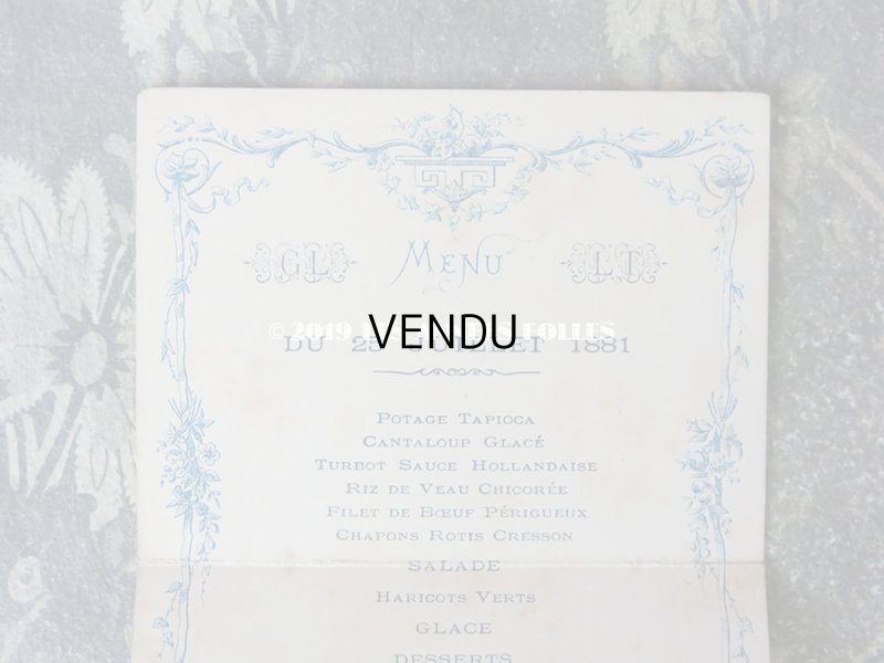 画像6: 1881年 アンティーク メニューカード MENU リボンが結ばれた薔薇＆フルーツのパニエ