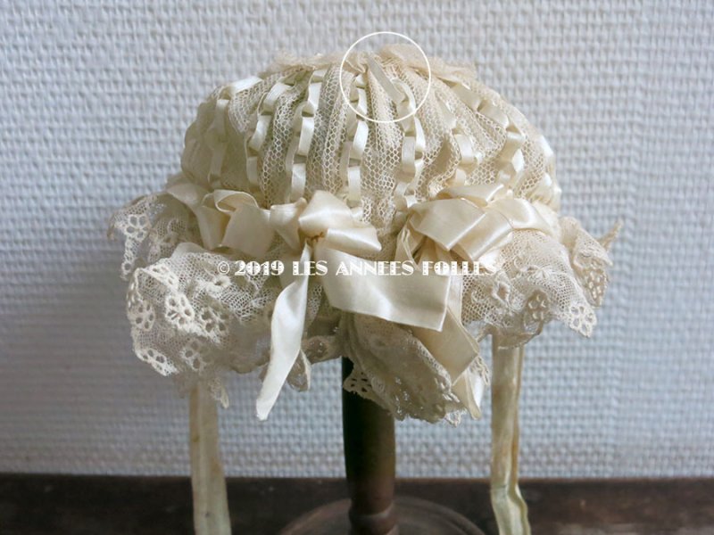 画像4: アンティーク ドール用 大きなリボン付 シルクリボン＆レースのボネ