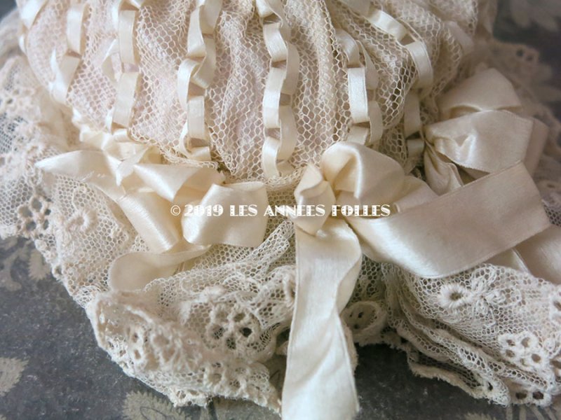 画像8: アンティーク ドール用 大きなリボン付 シルクリボン＆レースのボネ