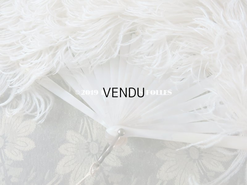 画像4: 1900年代 アンティーク シェル & オフホワイトのフェザーのファン  マザーオブパール (69)