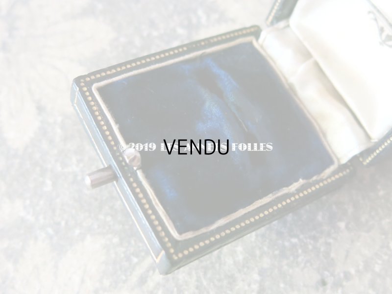 画像4: アンティーク 本革製 ジュエリーボックス リングボックス ダークブルーのベルベット (18)