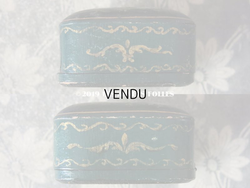 画像8: 19世紀末 アンティーク 薔薇のジュエリーボックス ブレスレット用　ダークブルーのベルベット ＆ 薔薇のペイント入りシルクサテン  (81)