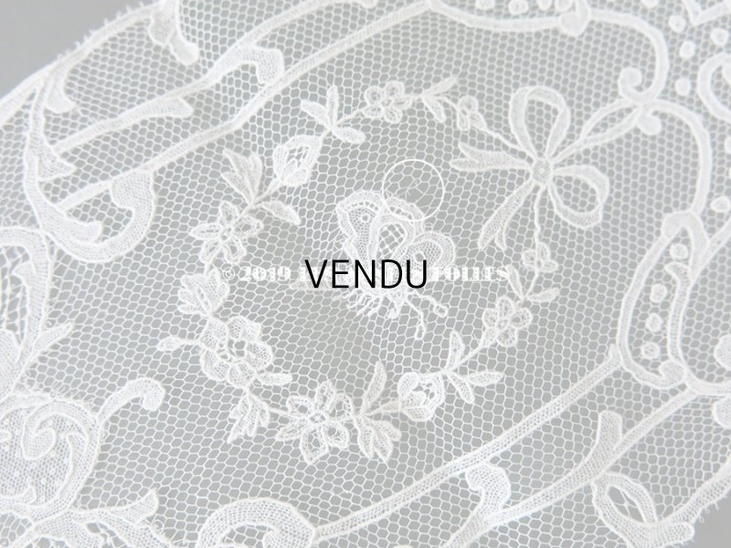 画像10: 19世紀　アンティーク 結婚式のバルブ・ド・ボネ 白い鳩 & 蝶々 & 花かご アプリカシオン・ブリュッセル (ポワン・ド・ガーズ)　