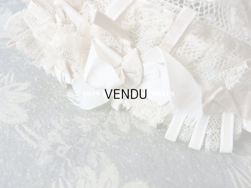 画像8: 新品同様 1891年 アンティーク バテム用　レースのボネ グレイッシュピンクのシルクリボン