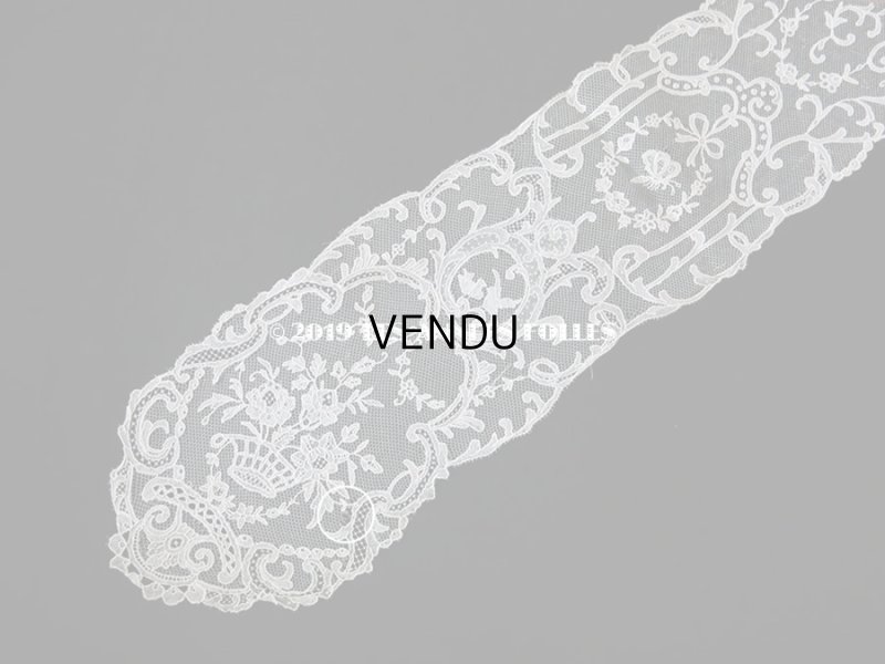 画像4: 19世紀　アンティーク 結婚式のバルブ・ド・ボネ 白い鳩 & 蝶々 & 花かご アプリカシオン・ブリュッセル (ポワン・ド・ガーズ)　