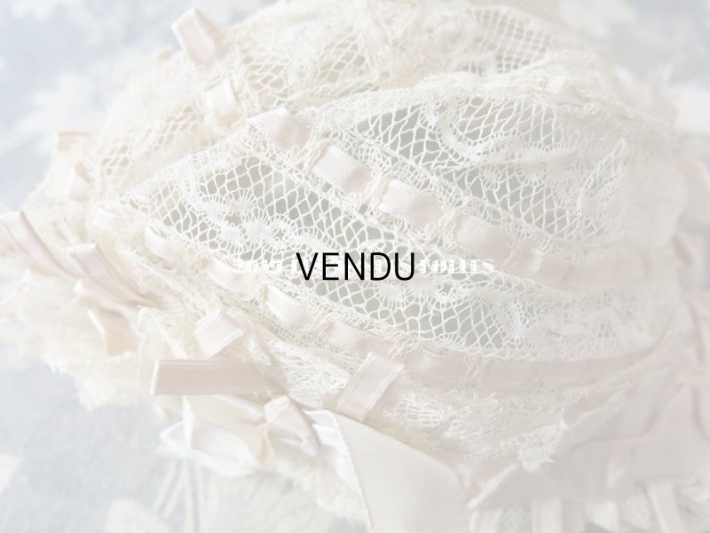 画像10: 新品同様 1891年 アンティーク バテム用　レースのボネ グレイッシュピンクのシルクリボン