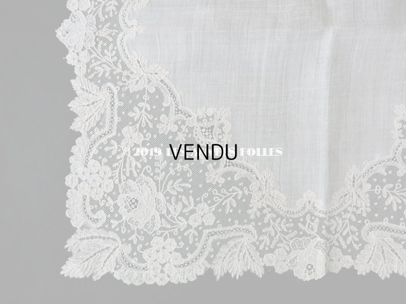 画像4: 新品同様 19世紀 アンティーク  結婚式のハンカチ アプリカシオン・ブリュッセル (ポワン・ド・ガーズ & ボビンレース)