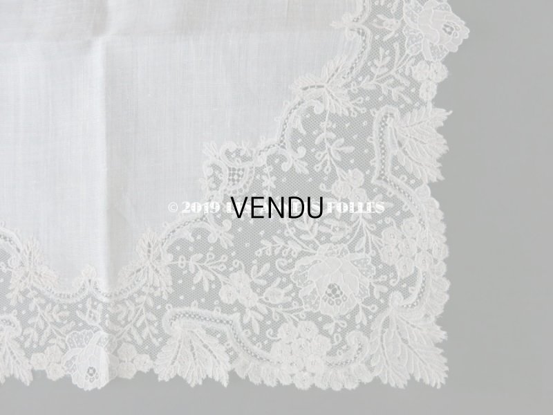 画像5: 新品同様 19世紀 アンティーク  結婚式のハンカチ アプリカシオン・ブリュッセル (ポワン・ド・ガーズ & ボビンレース)