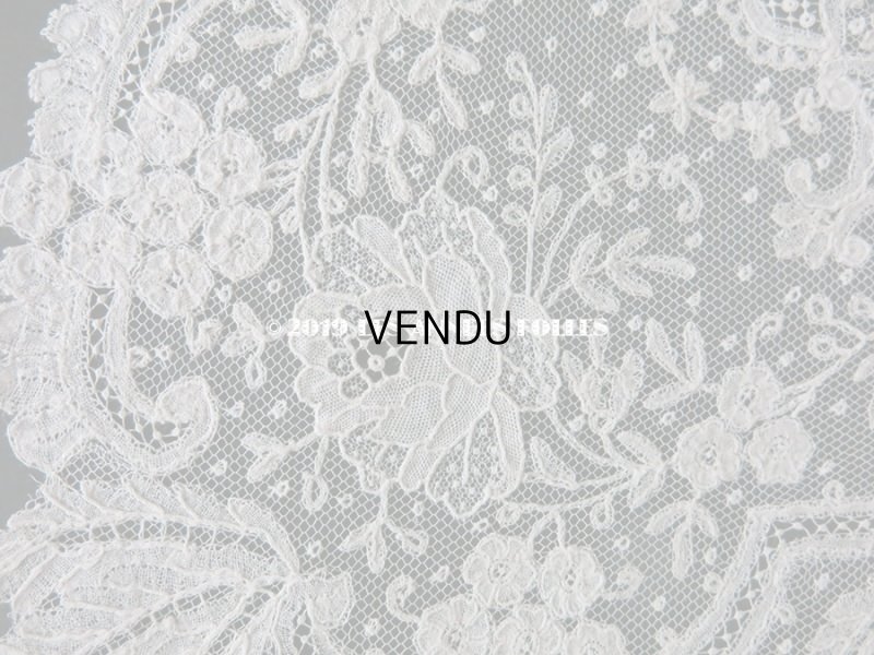 画像6: 新品同様 19世紀 アンティーク  結婚式のハンカチ アプリカシオン・ブリュッセル (ポワン・ド・ガーズ & ボビンレース)