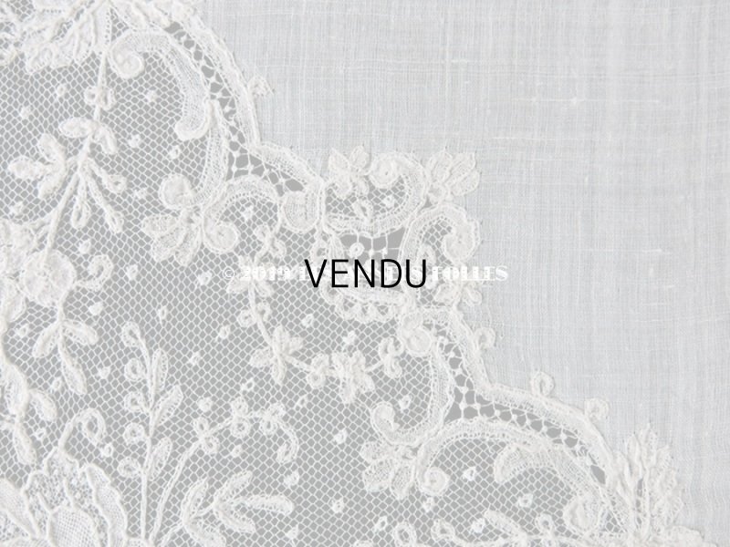 画像7: 新品同様 19世紀 アンティーク  結婚式のハンカチ アプリカシオン・ブリュッセル (ポワン・ド・ガーズ & ボビンレース)
