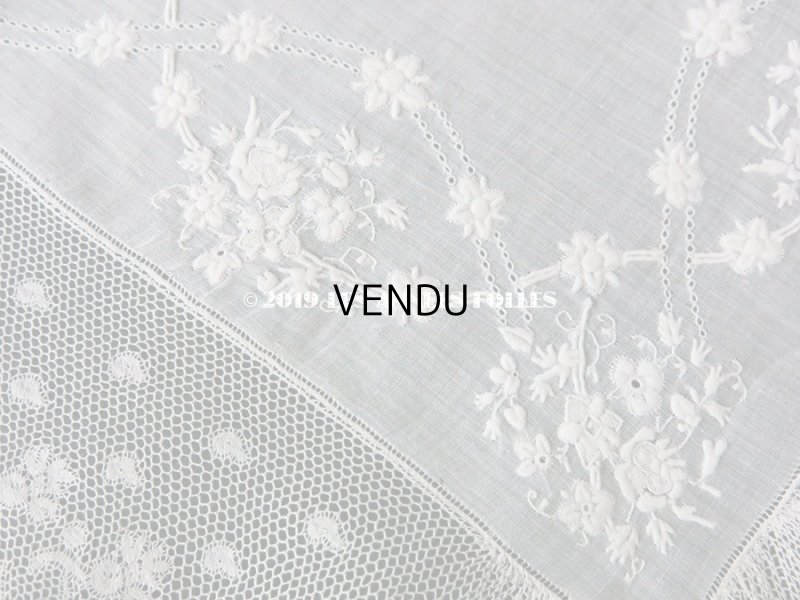 画像3: 新品同様 19世紀 アンティーク  結婚式のハンカチ 王冠とモノグラムのホワイトワーク & ヴァランシエンヌレース