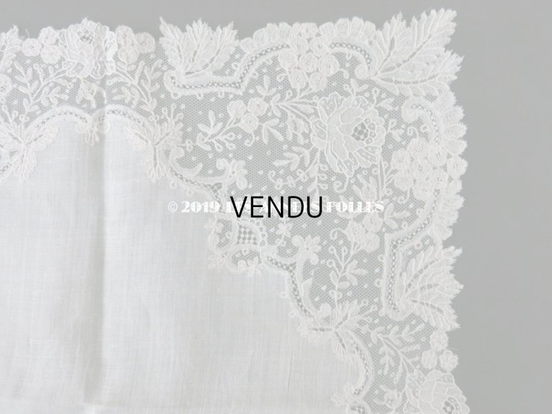 画像3: 新品同様 19世紀 アンティーク  結婚式のハンカチ アプリカシオン・ブリュッセル (ポワン・ド・ガーズ & ボビンレース)