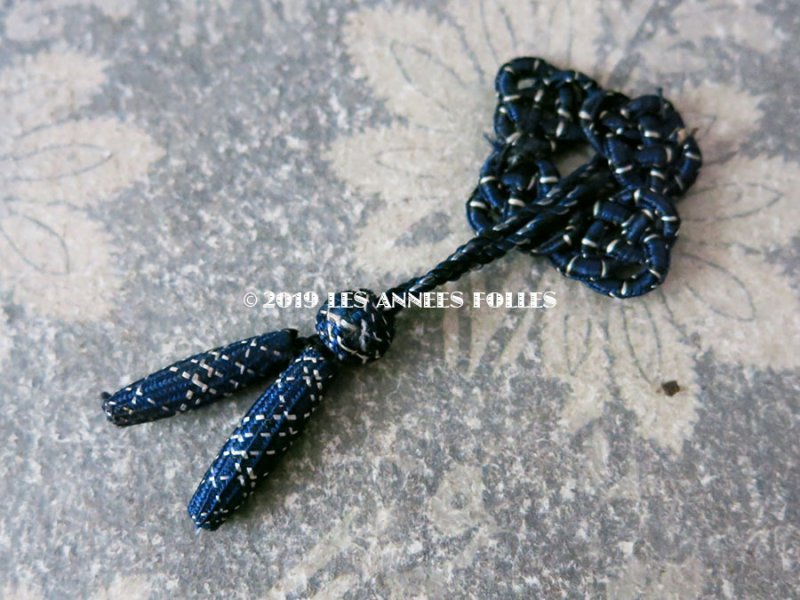 画像5: 未使用 19世紀末 アンティーク 小さなタッセル 紺&白 パスマントリー ダイヤ型