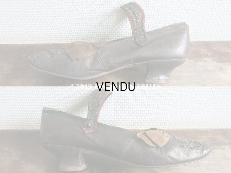 画像4: 19世紀末 アンティーク シューズ メタルビーズの刺繍 ブラウン