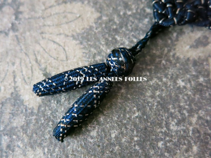 画像4: 未使用 19世紀末 アンティーク 小さなタッセル 紺&白 パスマントリー ダイヤ型