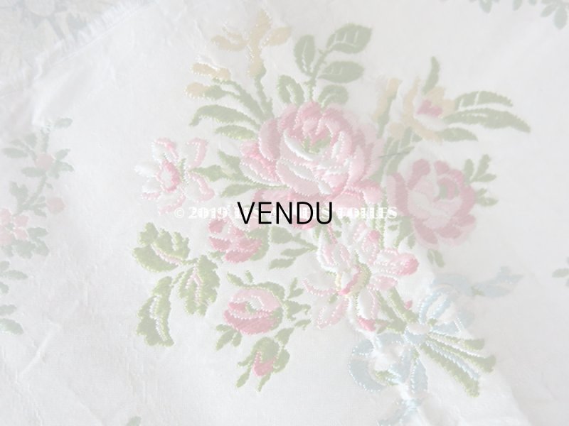 画像7: 19世紀 アンティーク シルク製 ジャガード織リボン 薔薇のブーケの刺繍入り 96cm