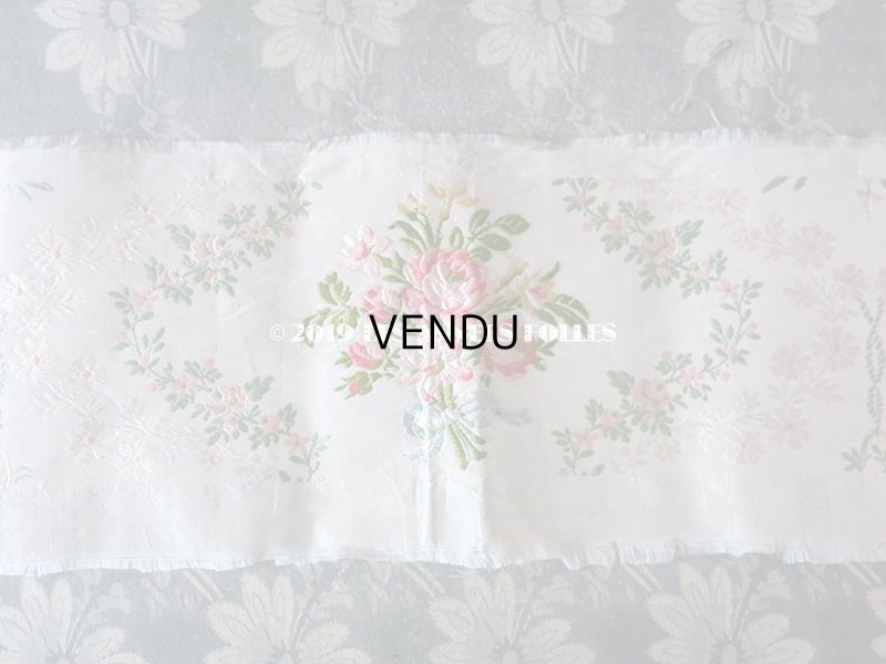画像3: 19世紀 アンティーク シルク製 ジャガード織リボン 薔薇のブーケの刺繍入り 96cm