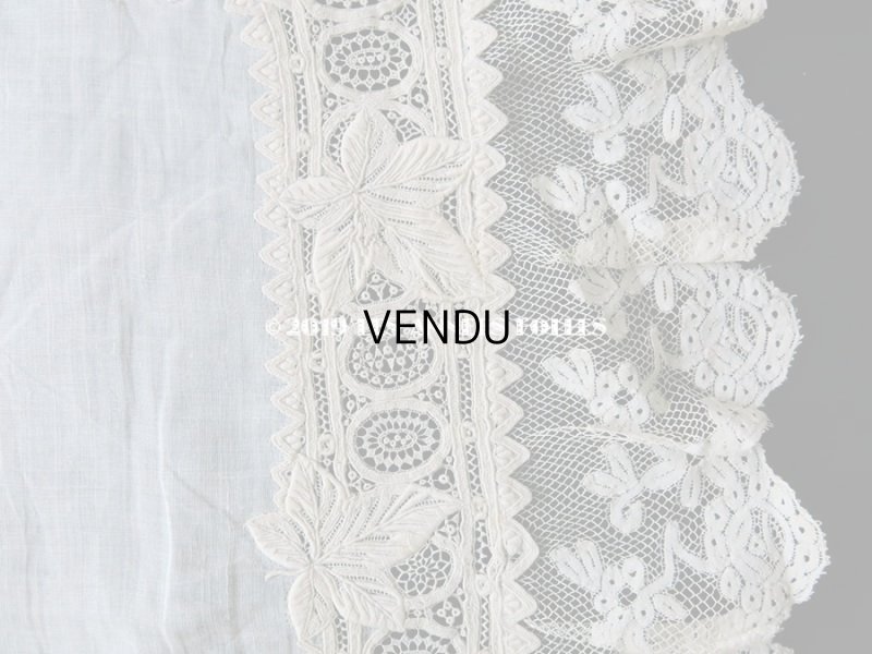 画像12:  19世紀 アンティーク  結婚式のハンカチ リーフ柄&モノグラム【LR】 のホワイトワーク & 手編みのヴァランシエンヌレース