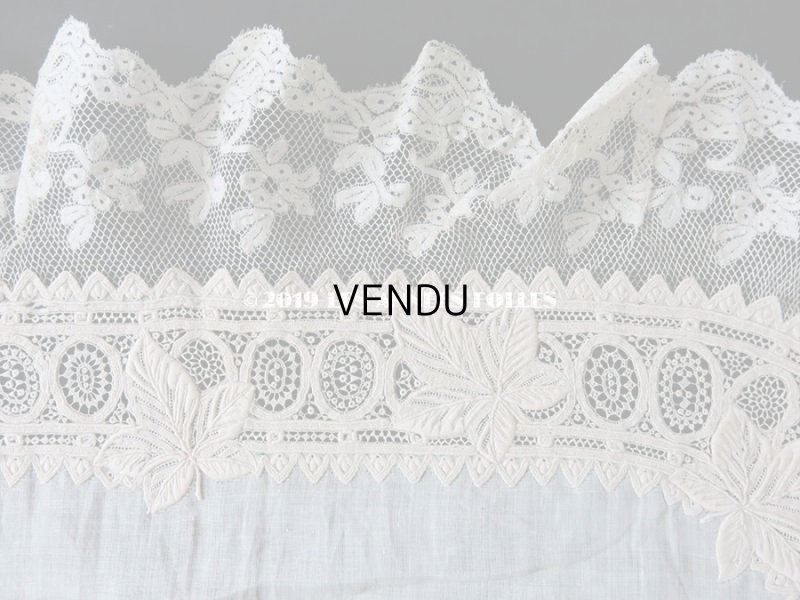 画像10:  19世紀 アンティーク  結婚式のハンカチ リーフ柄&モノグラム【LR】 のホワイトワーク & 手編みのヴァランシエンヌレース
