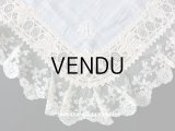  19世紀 アンティーク  結婚式のハンカチ リーフ柄＆モノグラム【LR】 のホワイトワーク & 手編みのヴァランシエンヌレース