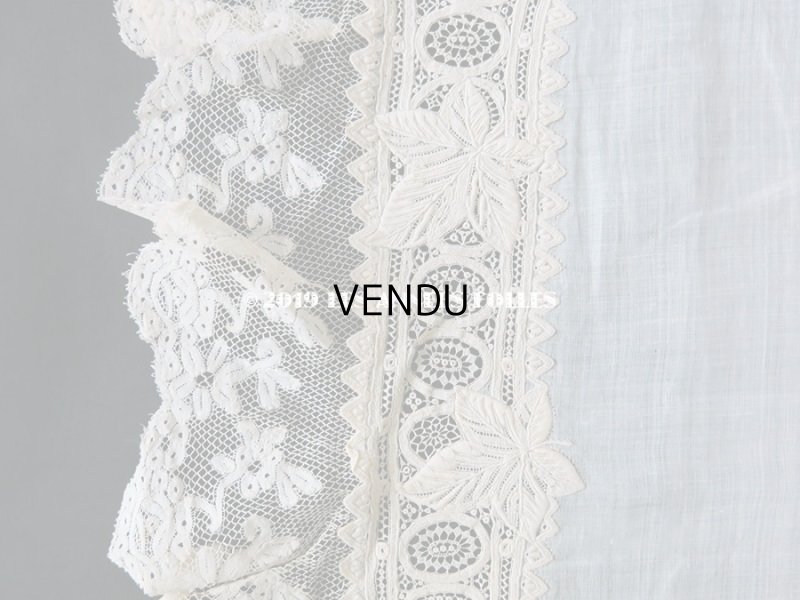 画像6:  19世紀 アンティーク  結婚式のハンカチ リーフ柄&モノグラム【LR】 のホワイトワーク & 手編みのヴァランシエンヌレース