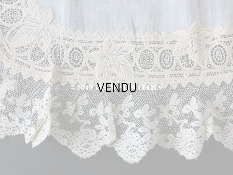 画像9:  19世紀 アンティーク  結婚式のハンカチ リーフ柄&モノグラム【LR】 のホワイトワーク & 手編みのヴァランシエンヌレース