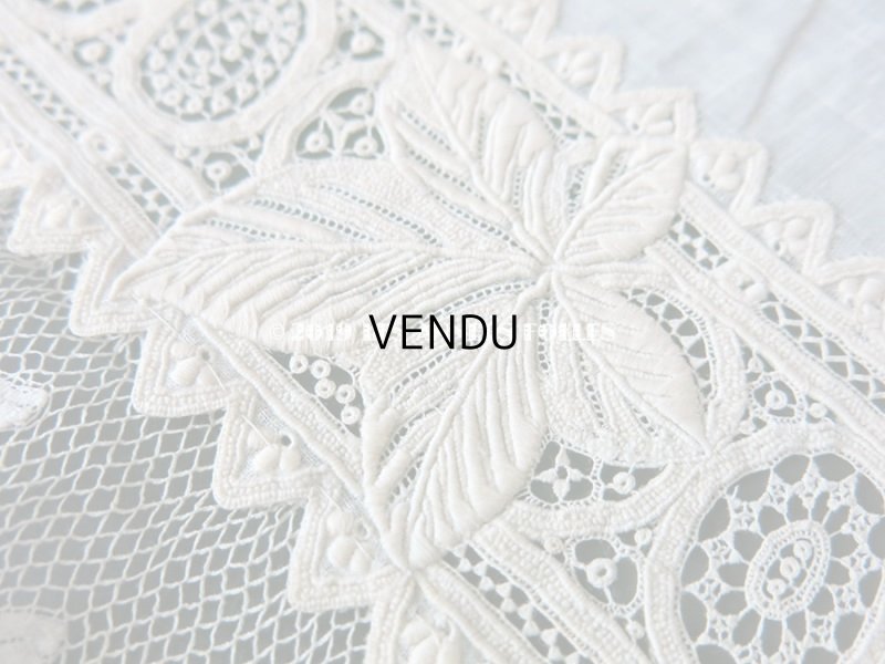 画像17:  19世紀 アンティーク  結婚式のハンカチ リーフ柄&モノグラム【LR】 のホワイトワーク & 手編みのヴァランシエンヌレース