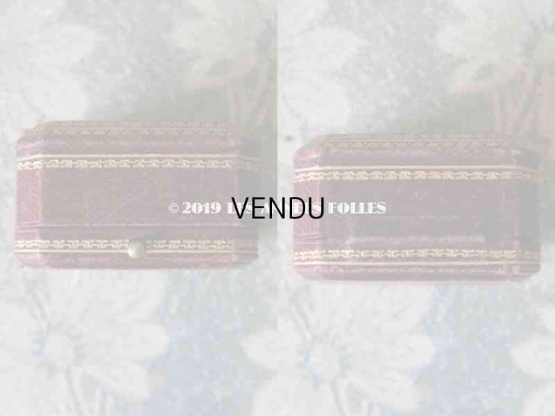 画像5: アンティーク 本革製 ジュエリーボックス 金彩入り ボルドー ピアス用ボックス