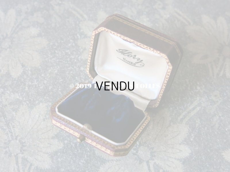 画像7: アンティーク 本革製 ジュエリーボックス 金彩入り ボルドー ピアス用ボックス