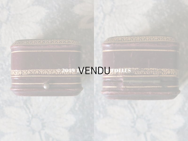 画像4: アンティーク 本革製 ジュエリーボックス 金彩入り ボルドー リングボックス