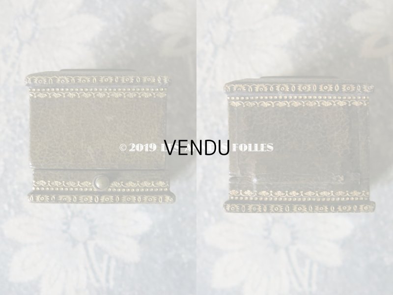 画像4: アンティーク 本革製 ジュエリーボックス 金彩入り カーキ リングボックス