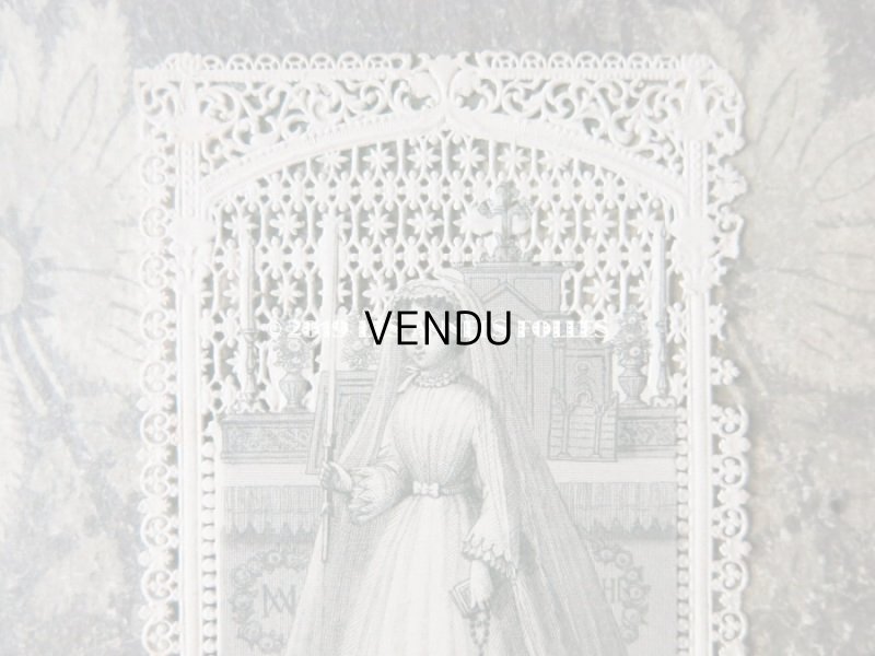画像3: 1878年 アンティーク 初聖体のカニヴェ ホーリーカード コミュ二オンの少女 レースの透かし模様