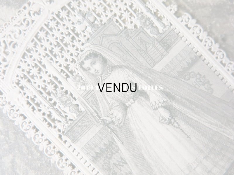画像2: 1878年 アンティーク 初聖体のカニヴェ ホーリーカード コミュ二オンの少女 レースの透かし模様