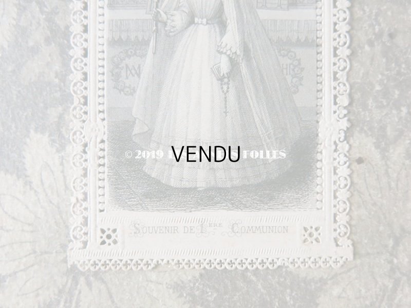 画像4: 1878年 アンティーク 初聖体のカニヴェ ホーリーカード コミュ二オンの少女 レースの透かし模様