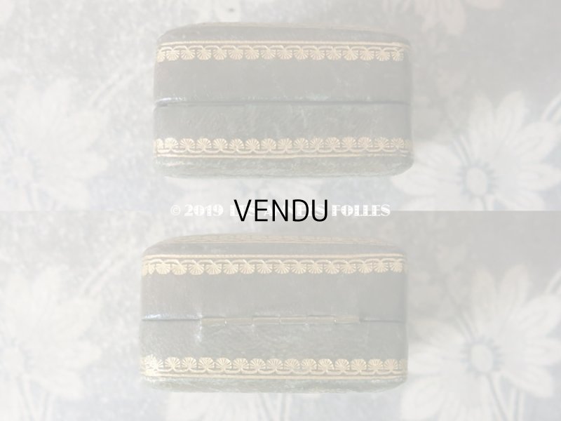 画像4: アンティーク 本革製 ジュエリーボックス 金彩入り モスグリーン