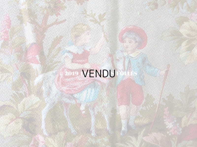 画像3: 19世紀 アンティーク ファブリック 子供達と薔薇　41×82cm