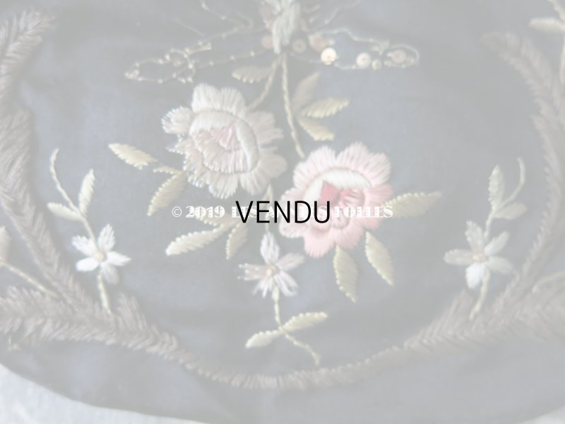 画像4: 19世紀 ナポレオン3世時代 アンティーク リボン刺繍 & 糸刺繍のオモニエール シルク製