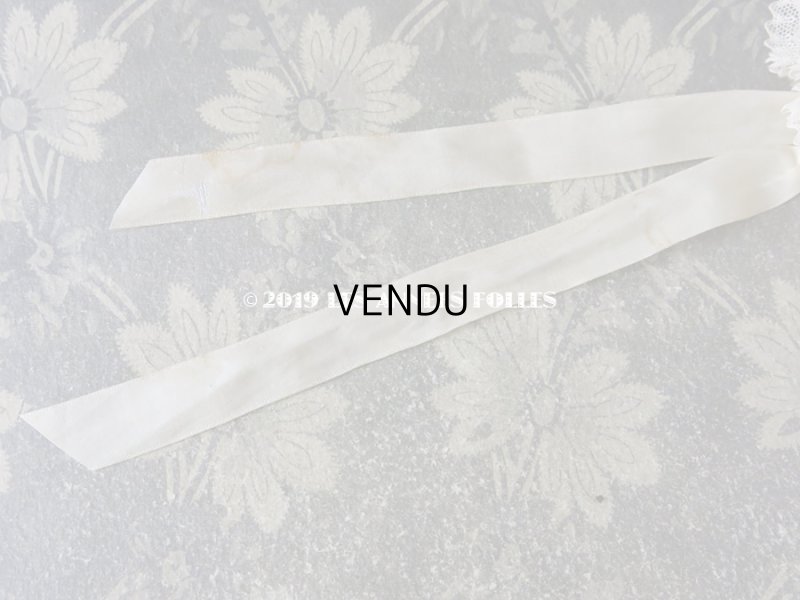 画像17: アンティーク ドール & ベビー用 大きな薔薇のリボンワーク付 シルクリボン&レースのボネ