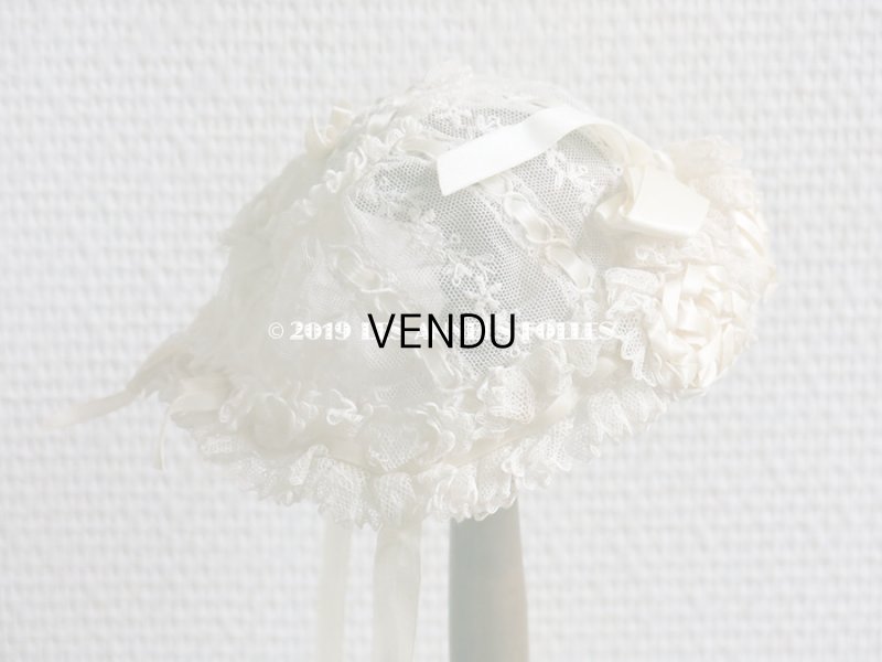 画像6: アンティーク ドール & ベビー用 大きな薔薇のリボンワーク付 シルクリボン&レースのボネ