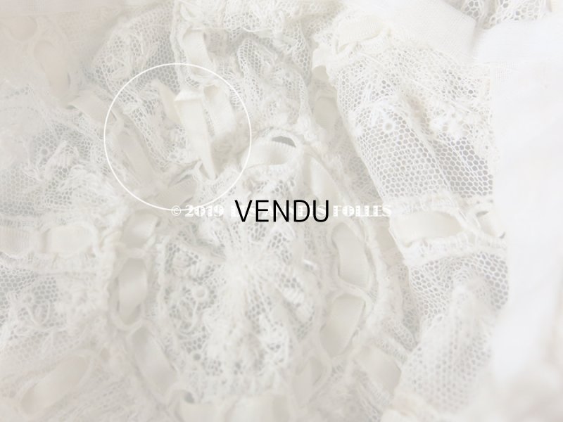 画像16: アンティーク ドール & ベビー用 大きな薔薇のリボンワーク付 シルクリボン&レースのボネ