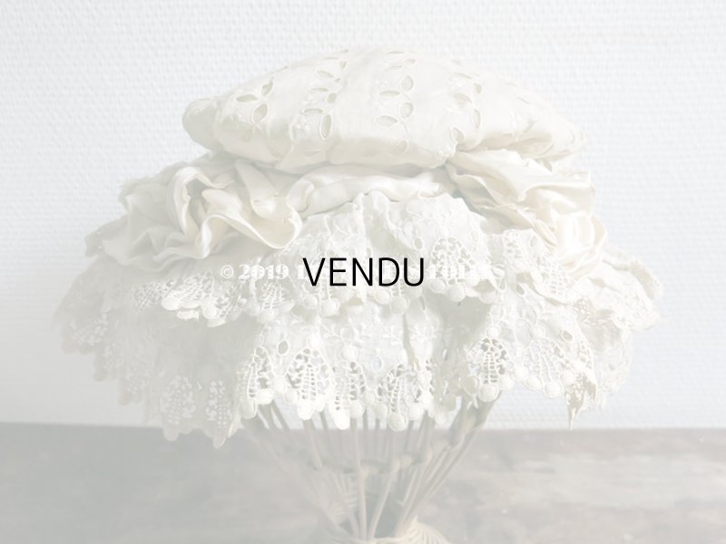 画像13: 1890年代 アンティーク 小さな女の子用 レースの帽子 淡いピンクのリボン