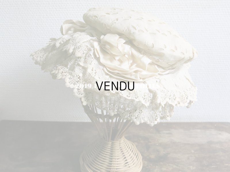 画像12: 1890年代 アンティーク 小さな女の子用 レースの帽子 淡いピンクのリボン