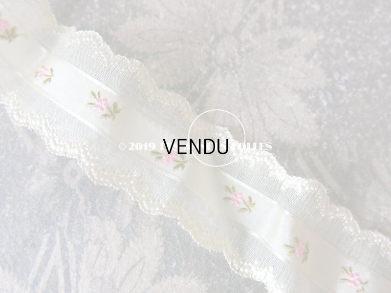 画像9: 1850年代 アンティーク シルク製リボン ピンクの小さな花の刺繍入り 85cm