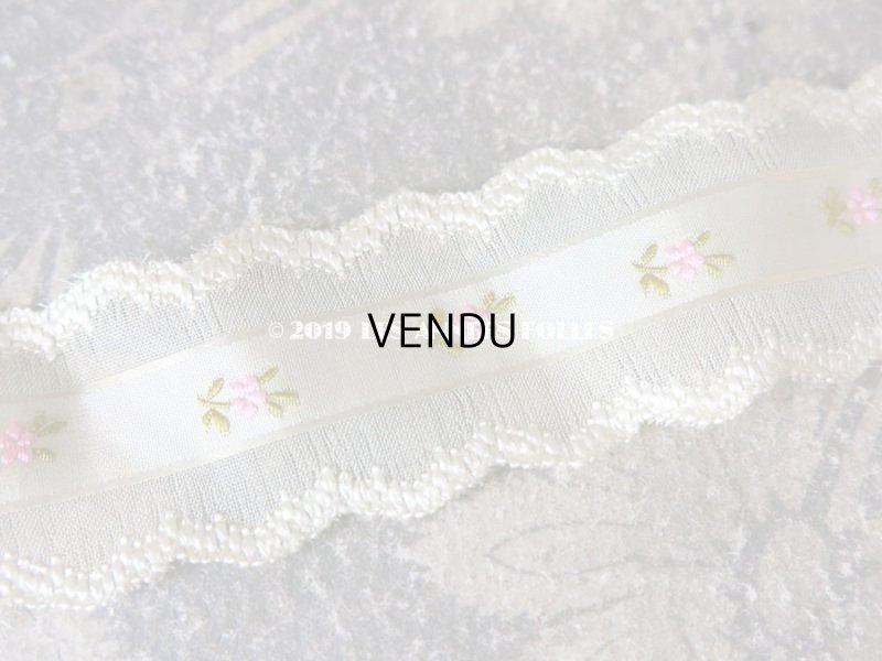 画像3: 1850年代 アンティーク シルク製リボン ピンクの小さな花の刺繍入り 85cm