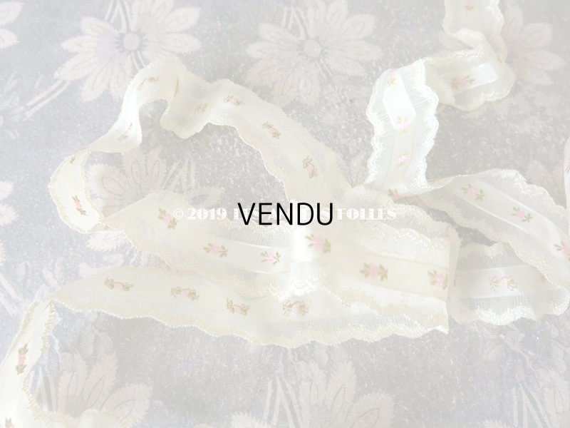 画像7: 1850年代 アンティーク シルク製リボン ピンクの小さな花の刺繍入り 85cm