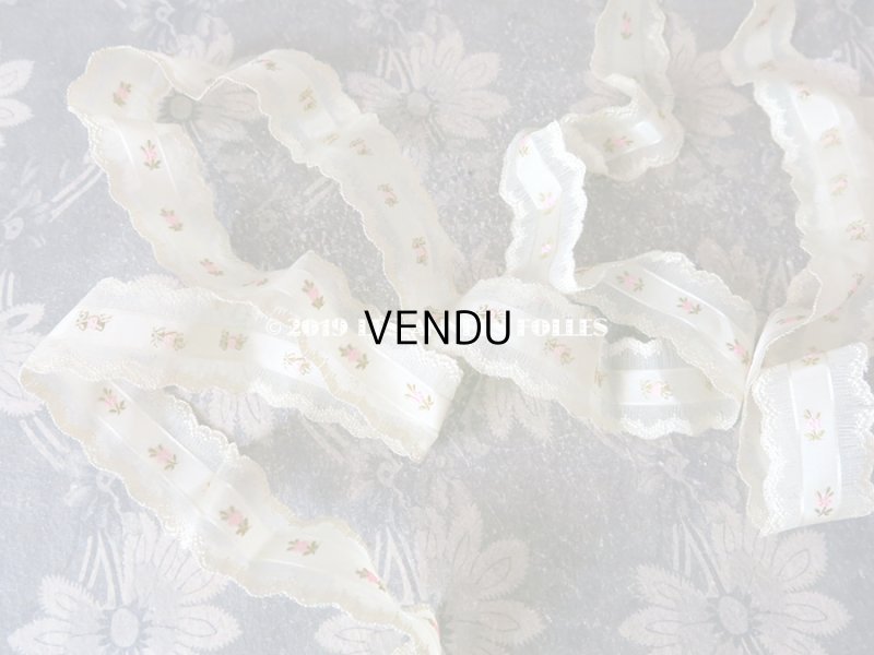 画像5: 1850年代 アンティーク シルク製リボン ピンクの小さな花の刺繍入り 85cm